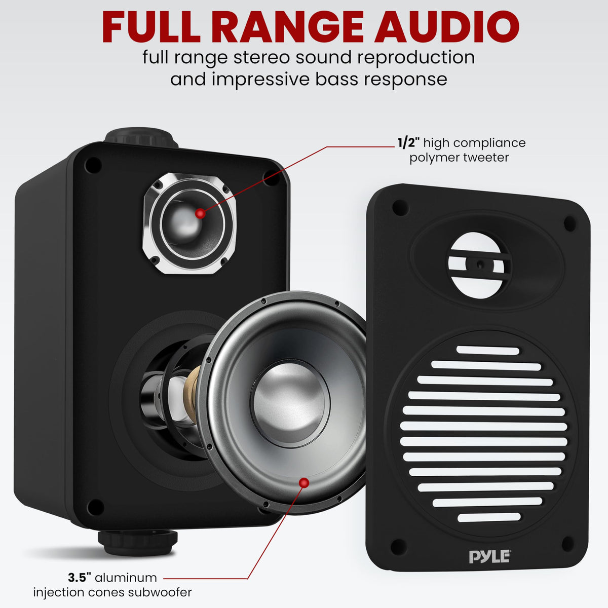 Pyle Indoor Outdoor Speakers Pair - 200 Watt Dual Waterproof 3.5” 2-Way Full Range Speaker System w/ 1/2” High Compliance Polymer Tweeter - in-Home, Boat, Marine, Deck, Patio, Poolside (Black)