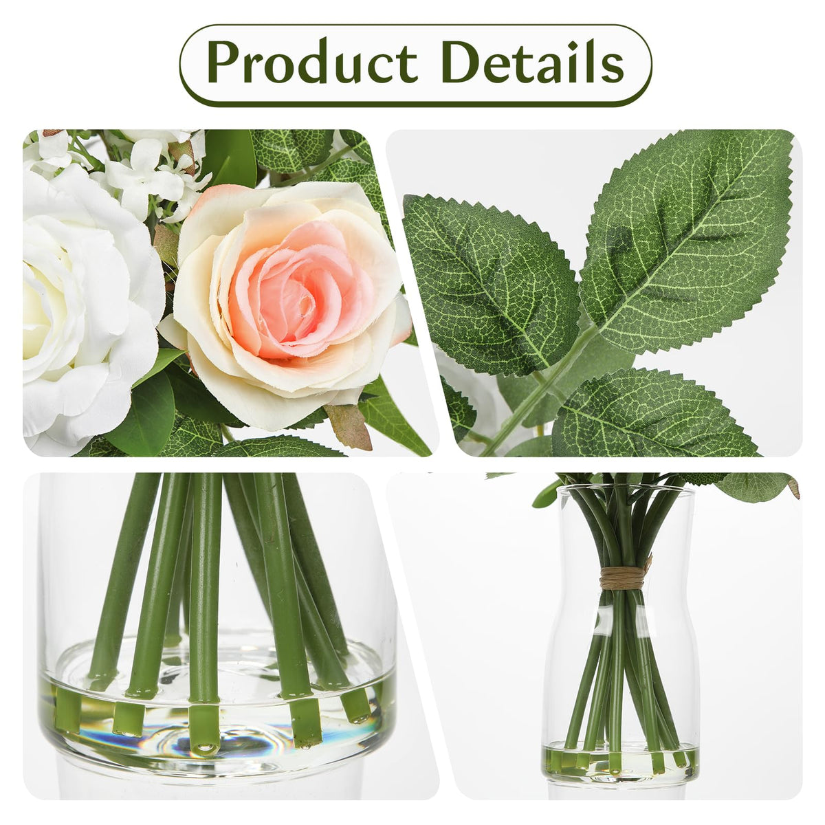 Hollyone Faux Flowers in Vase Artificial Silk Rose Flowers with Faux Eucalyptus Plants Arrangement with Vase Rose Flowers Bouquets Table Centerpieces Decorations Living Room Office Bathroom Home Decor