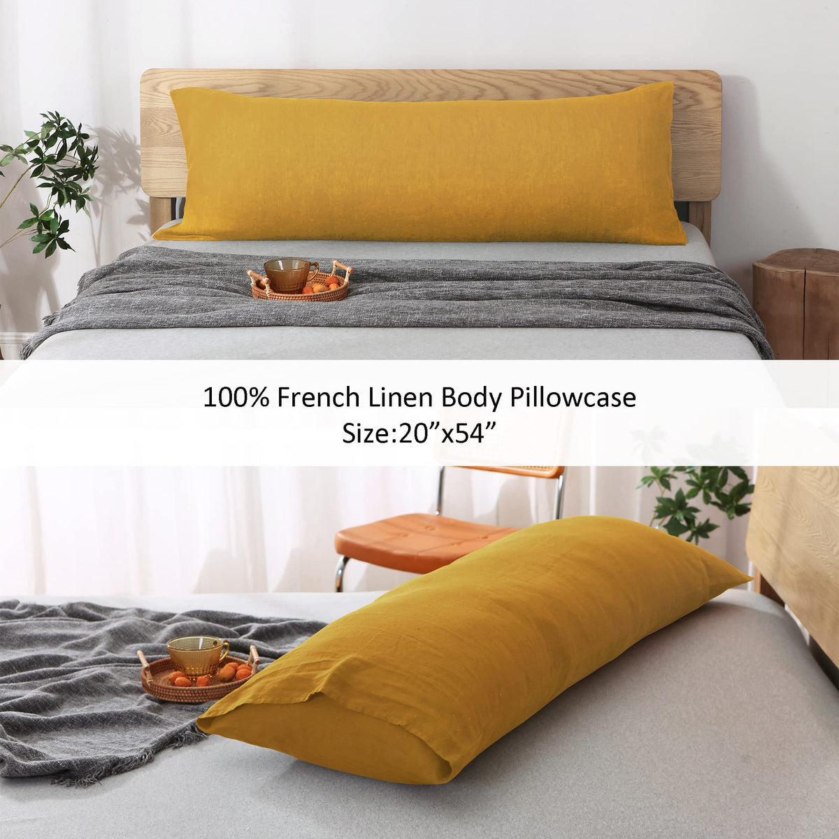 S VICTORY SYMBOL 100% Organic Linen Body Pillowcase,French Natural Linen Body Pillow Cover 20"x54" Yellow,Super Soft & Breathable & Moisture-Absorbing,Envelope Closure