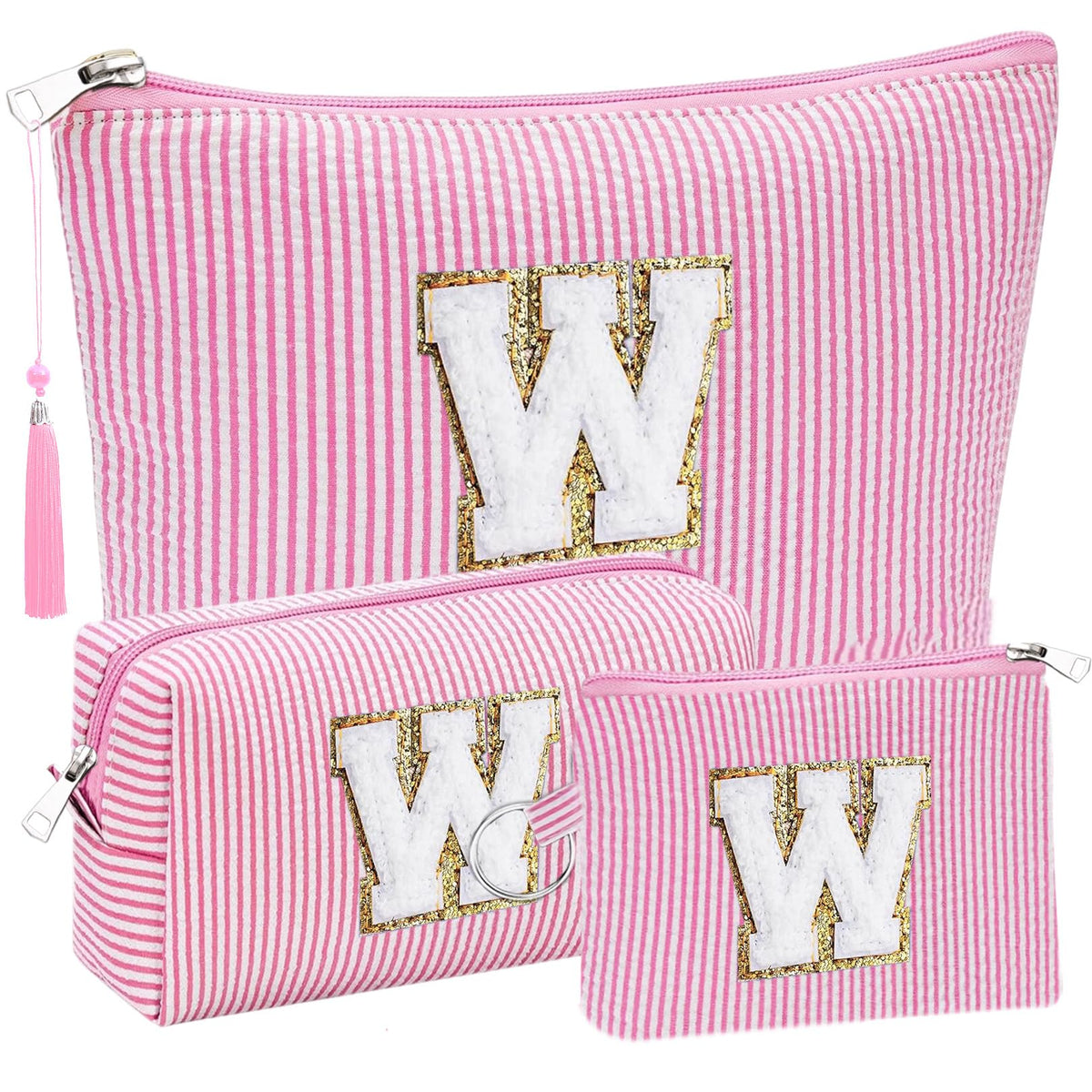 Initial Gifts Travel Cosmetic Makeup Pouch Bags Sets for Purse, 3pcs Stoney Clover Dupes Pouch Makeup Bag, Personalized Cosmetic Bags Set for Women, Make up Bag for Teen Girls 13 14 15 16 17 (M, Blue)