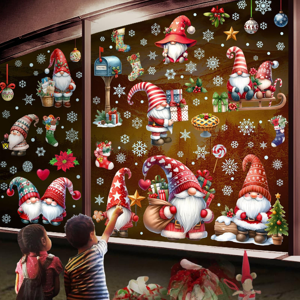 Christmas Window Clings, Gnome Window Stickers,Window Decals Snowflake, Gnome Christmas Truck, Home Decorations,Thanksgiving Xmas Gifts,Kitchen, Living Room, Bedroom Window Stickers