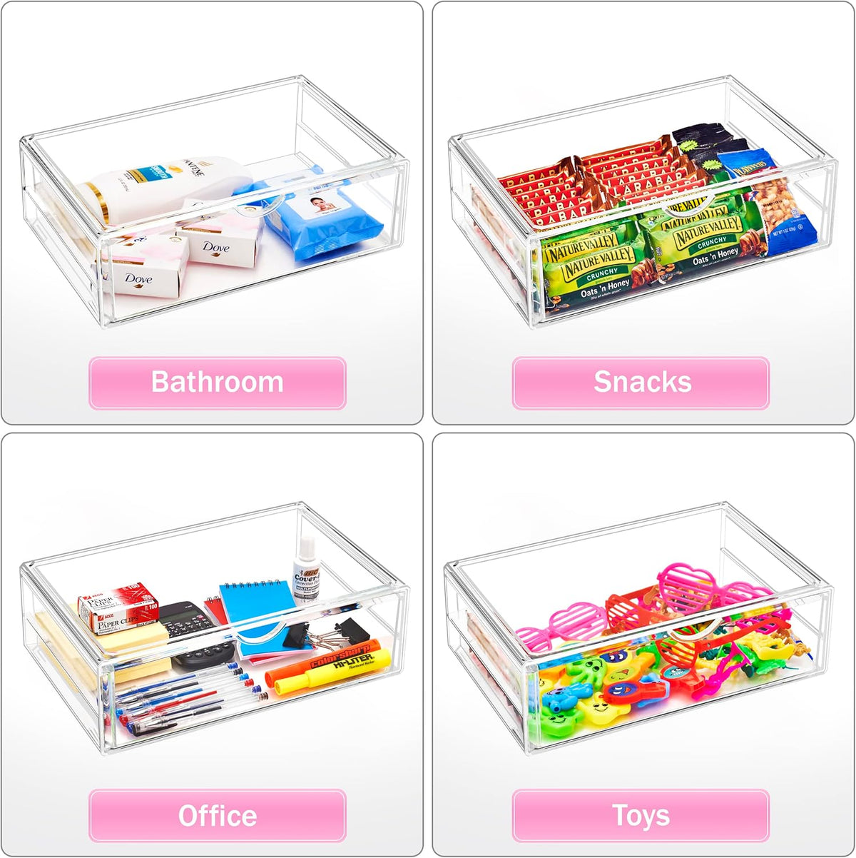 Sorbus Large Stackable Acrylic Drawers - 1 Clear Storage Drawers for Organizing Make up, Nail Polish, Hair Accessories, and Beauty Supplies - Makeup Organizer for Vanity, Bathroom Organizer Countertop