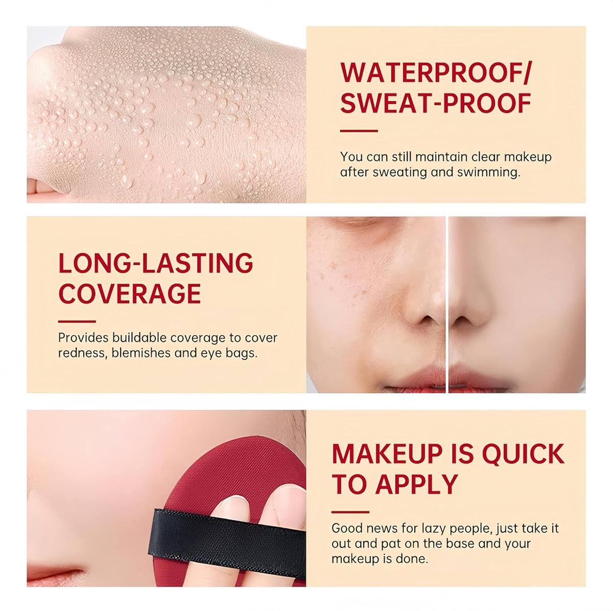 MAEPEOR Cushion Foundation 9 Colors Full Coverage Weightless Satin Glow Foundation Hydrating Long-Lasting Cushion BB Cream (Color 08)
