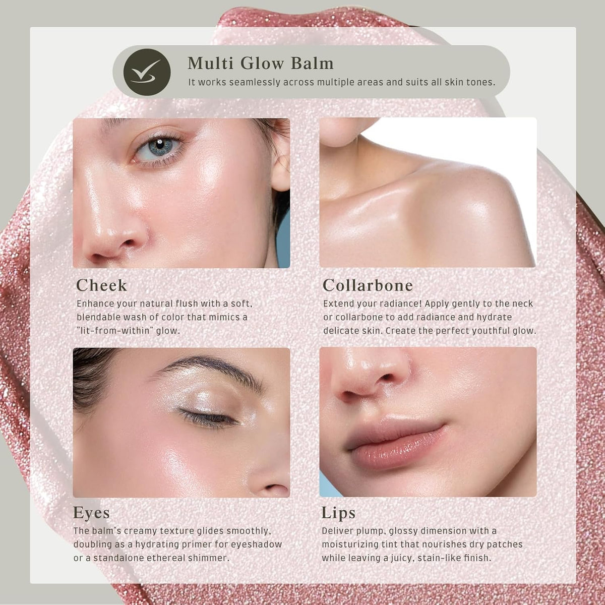 Multi Glow Balm Set, Cream Blush with Double-ended Brush, Radiant Finish, Hydrating, Creamy, Radiant Finish, Lightweight & Blendable Color, Face Balm