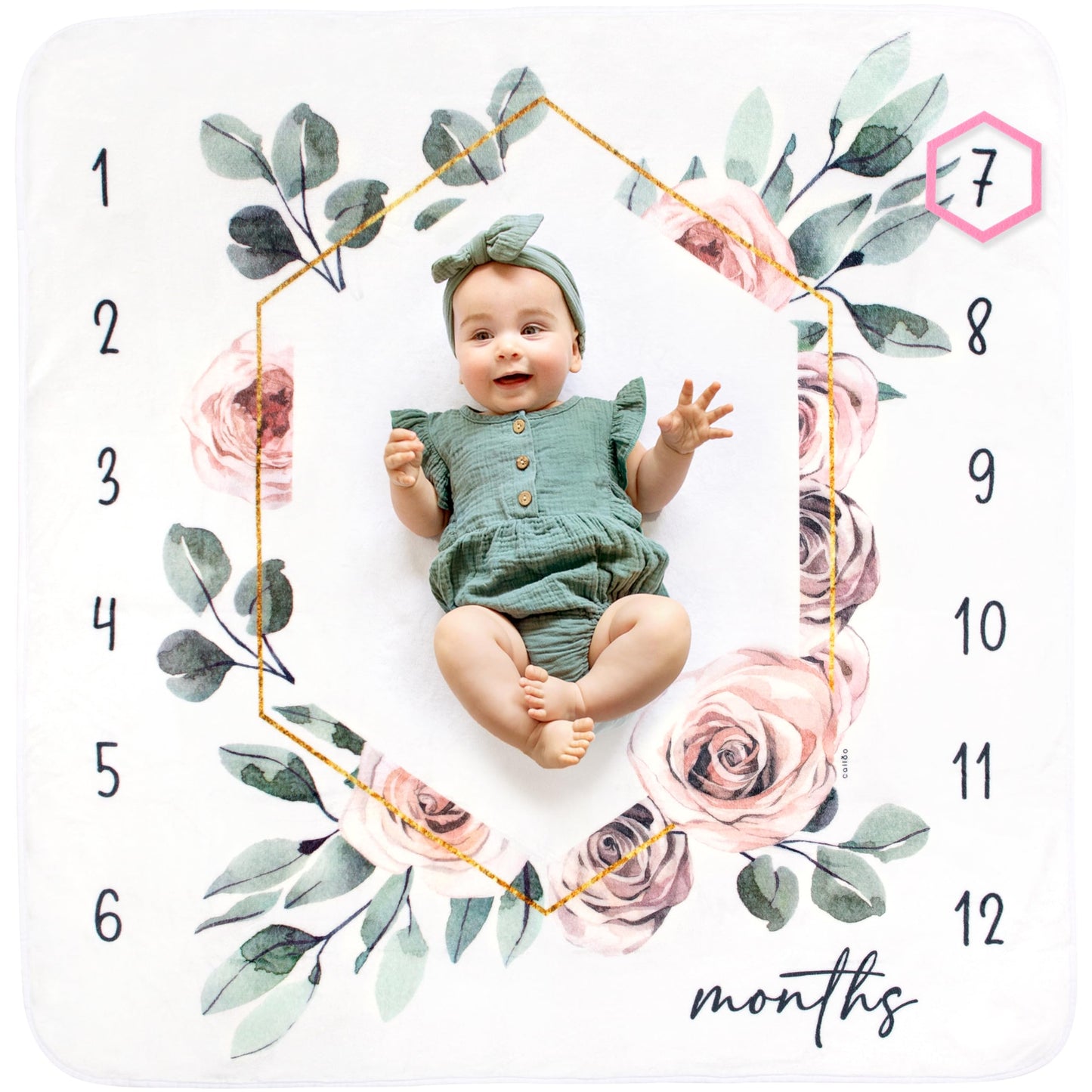 Calloo Baby Monthly Milestone Blanket for Girls, Growth Chart, Fleece, 46"x46"