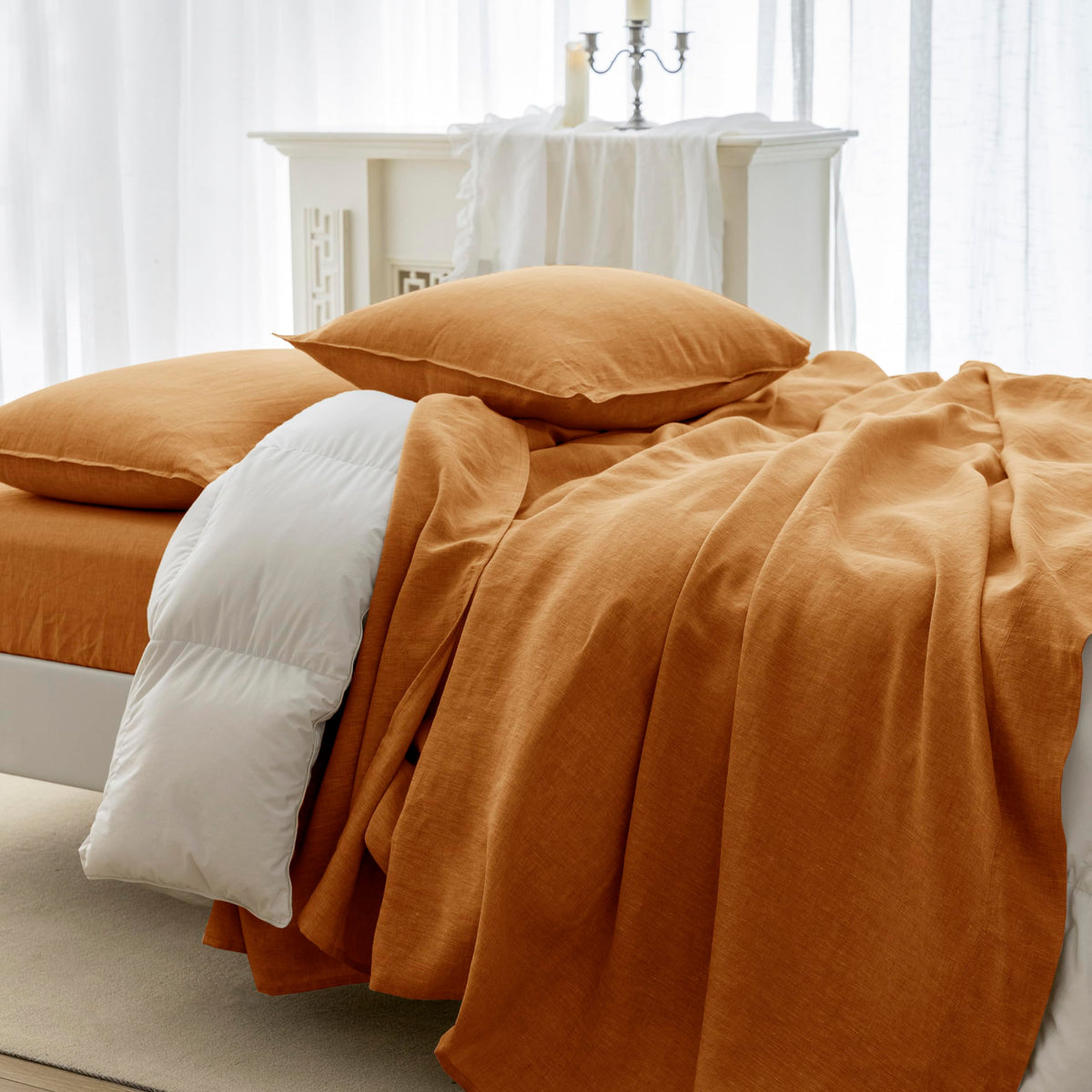 EVERLY 100% Linen Pillowcases Set of 2, Envelope Overlap Closure French Natural Washed Flax Pillowcases 20x26inches-Caramel