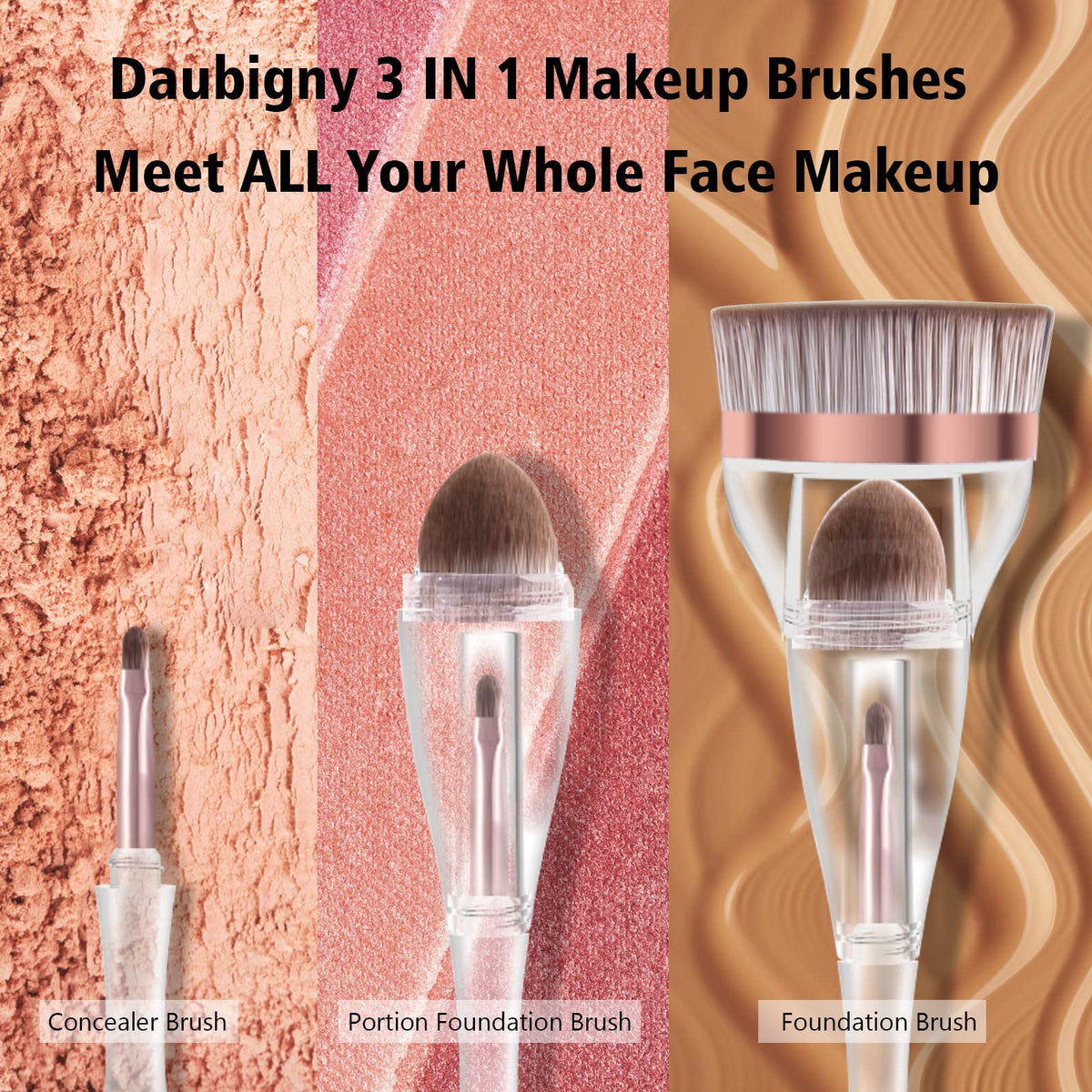 Makeup Brushes, Daubigny Perfect 3IN1 Makeup Brush for Face Blush Liquid Powder Foundation Brush for Blending Liquid, Cream or Flawless Powder Cosmetics with Great Gift Case