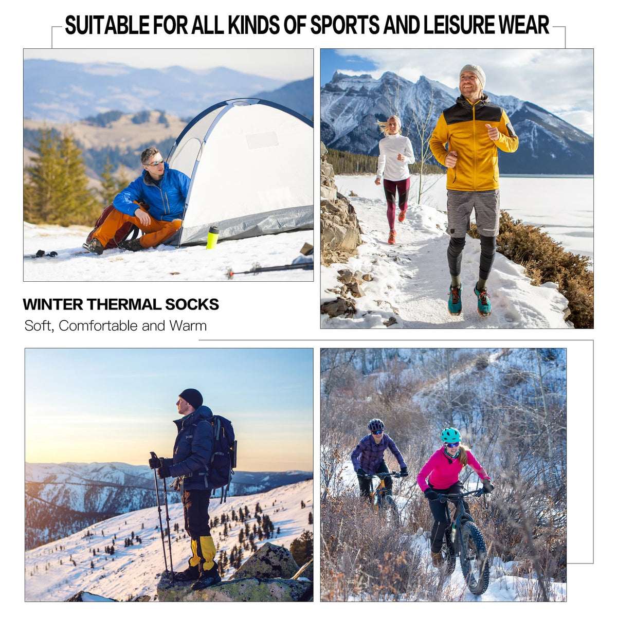 CLOSEMATE Mens Thermal Winter Crew Socks for Boots Thick and Warm for Cold Weather Work Hiking 5 Pairs(5 Beige White, Size L)