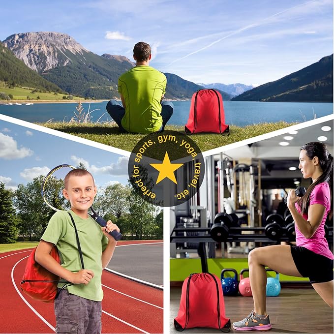 KUUQA 25Pcs Drawstring Backpack Bags String Backpack Sport Bag Sack Cinch Tote Gym Backpack Bulk for Gym Sport Traveling，Red