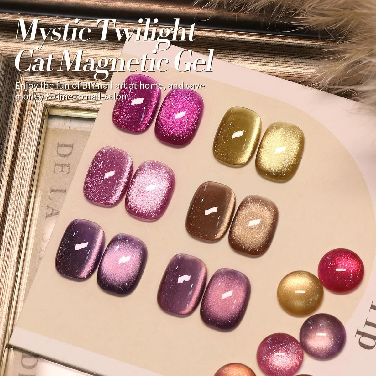 Born Pretty Cat Magnetic Eye Gel Nail Polish, Fall Winter Jelly Glass Magnetic Gel Polish, Purple Brown Pink Nude Glitter Soak Off Nail Art Salon Manicure Home Gift 7ml 6pcs