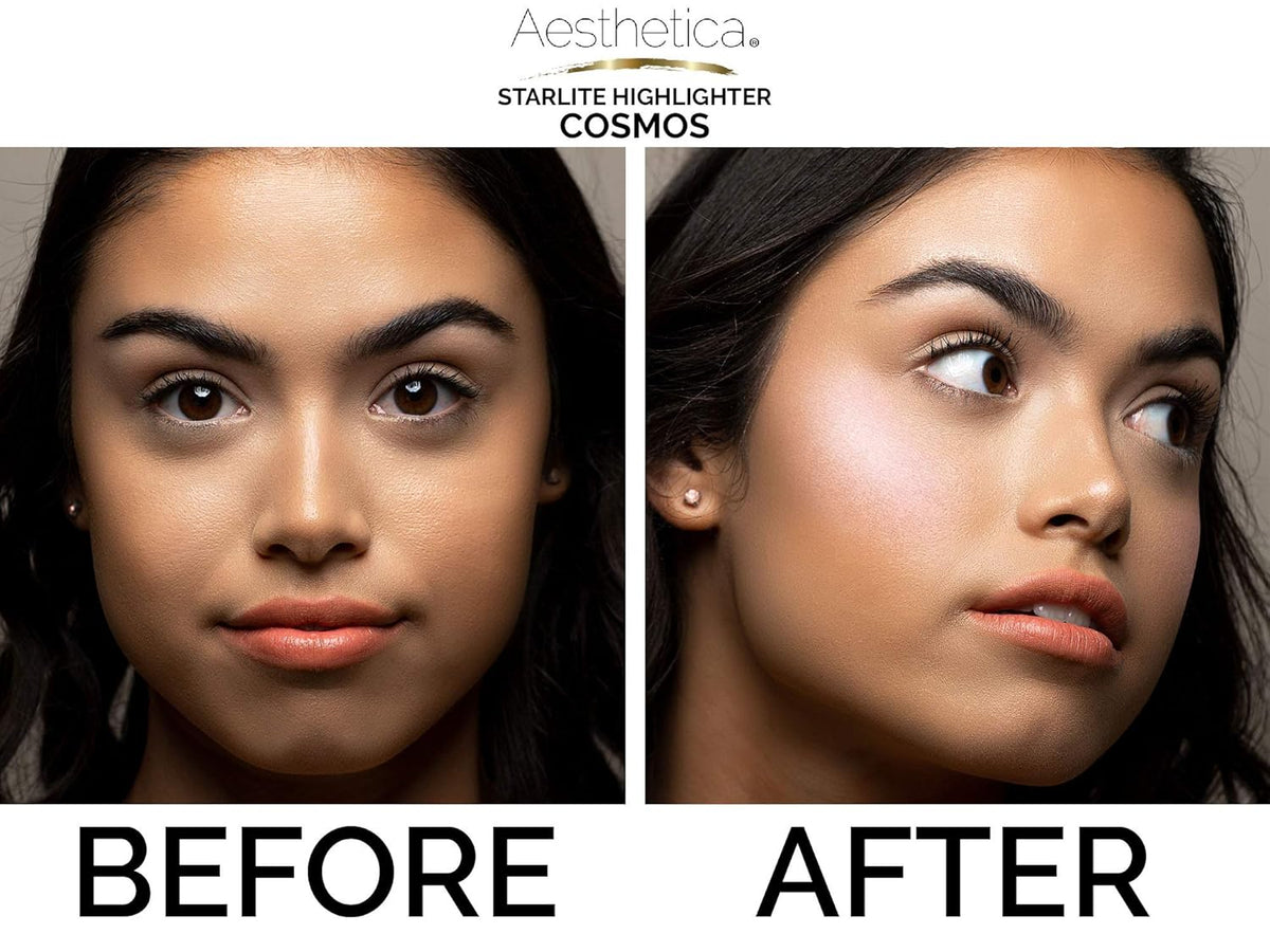 Aesthetica Starlite Highlighter - Metallic Shimmer Highlighting Makeup Powder - Cosmos (Sparkling Rose Gold)