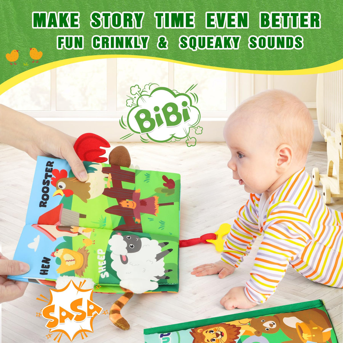 BBWOO Baby Book Toy 0-6 Months - Baby Boy Girl Shower Gift - Tummy Time Toy for Infant 6 to 12 Months - Touch and Feel Crinkle Book for Newborn Toddler with Teether - Easter Basket Essentials Stuffers