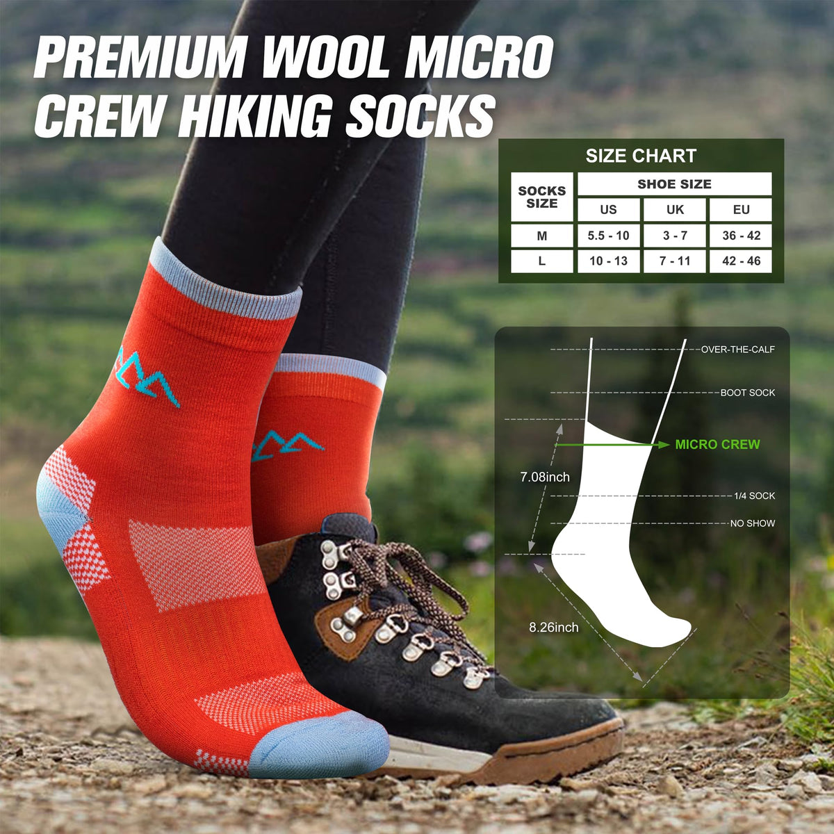 innotree 3 Pack Women's Merino Wool Hiking Socks, Half Cushioned Hiking Thermal Socks Moisture Wicking Micro Crew Socks