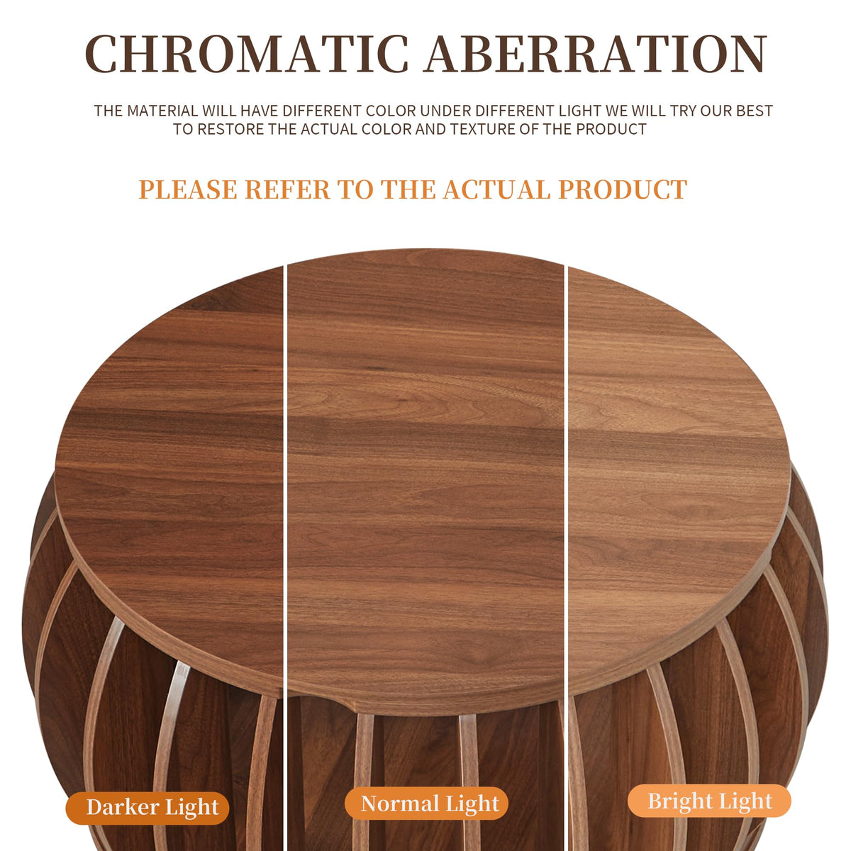 Bifins Drum Coffee Table with Storage,31.5” Wood Round Coffee Table,Farmhouse Pumpkin-Shaped Center Table for Living Room Home Office (Walnut)