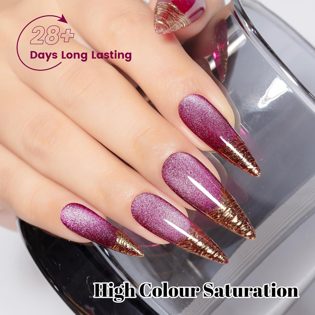 YTD Likomey Cat Eye Gel Nail Polish Set,Fall Winter 8 Colors Crystal Magnetic Glitter with Magnet Stick Kit,Silver Green Blue Black Champagne Gold Brown Plum UV Color Varnish,0.25 Fl Oz 7.5 ml
