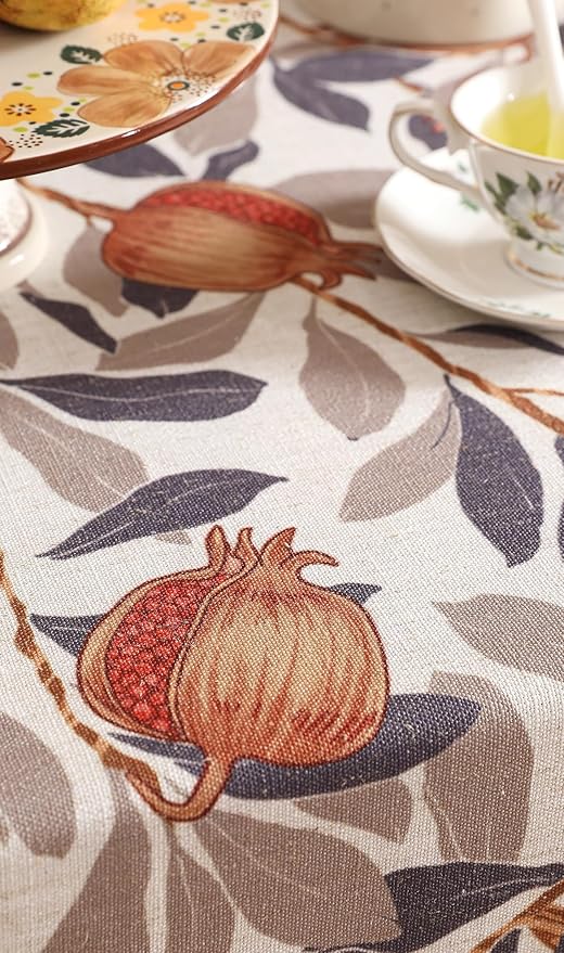 patdrea Designer Vintage Long Rectangle Tablecloth,Linen Pomegranates and Leaves Pattern Tablecloths,Fall Table Cover Cloth Decor for Kitchen Dining Christmas,Thanksgiving,63"x94"-Tehran a