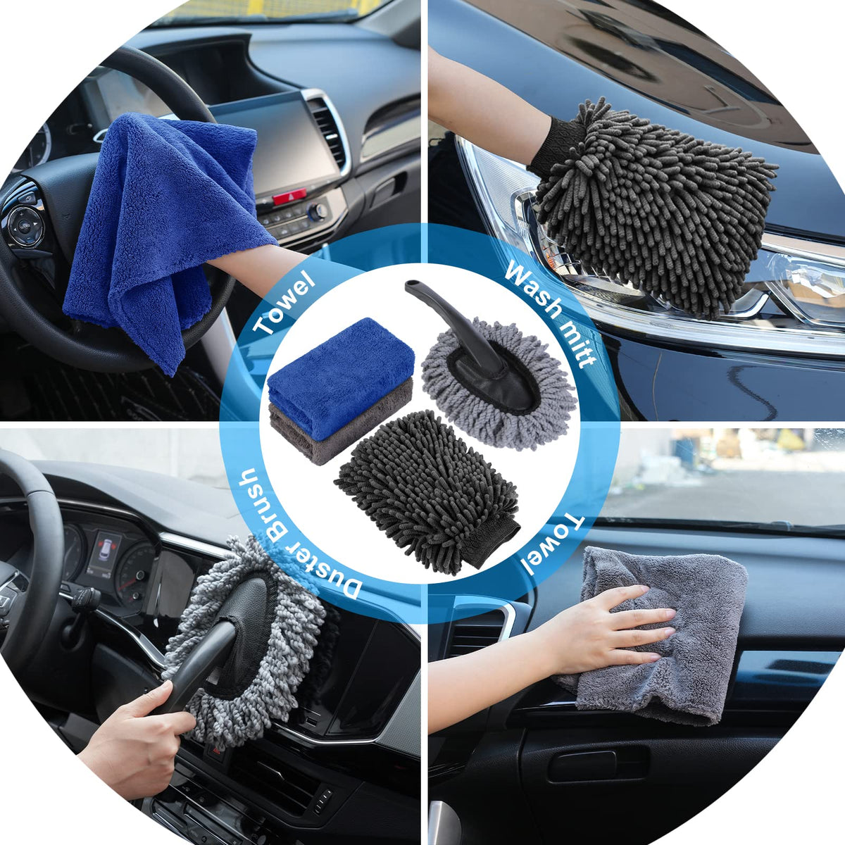 AUTODECO 41Pcs Car Cleaning Wash Kit Interior Detailing Cleaner Kit with High Power Handheld Vacuum, Collapsible Bucket, Windshield Tool, Snow Shovel, Tire Brush, Complete Car Care Tools, Black