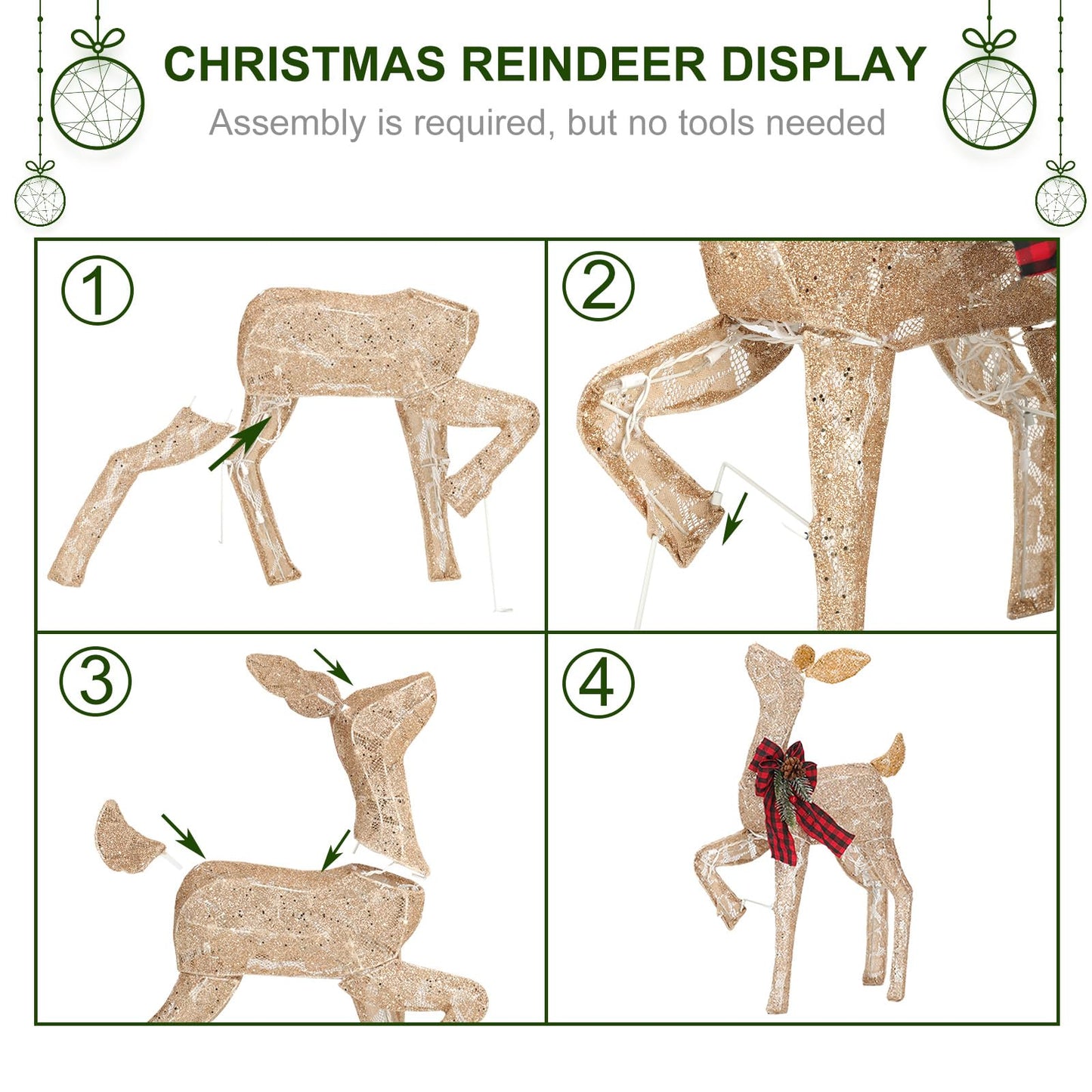 2 Pack Reindeer Christmas Decoration with 105 Lights Xmas Lighted White Glittering Deer for Indoor Outdoor Yard Lawn Decoration