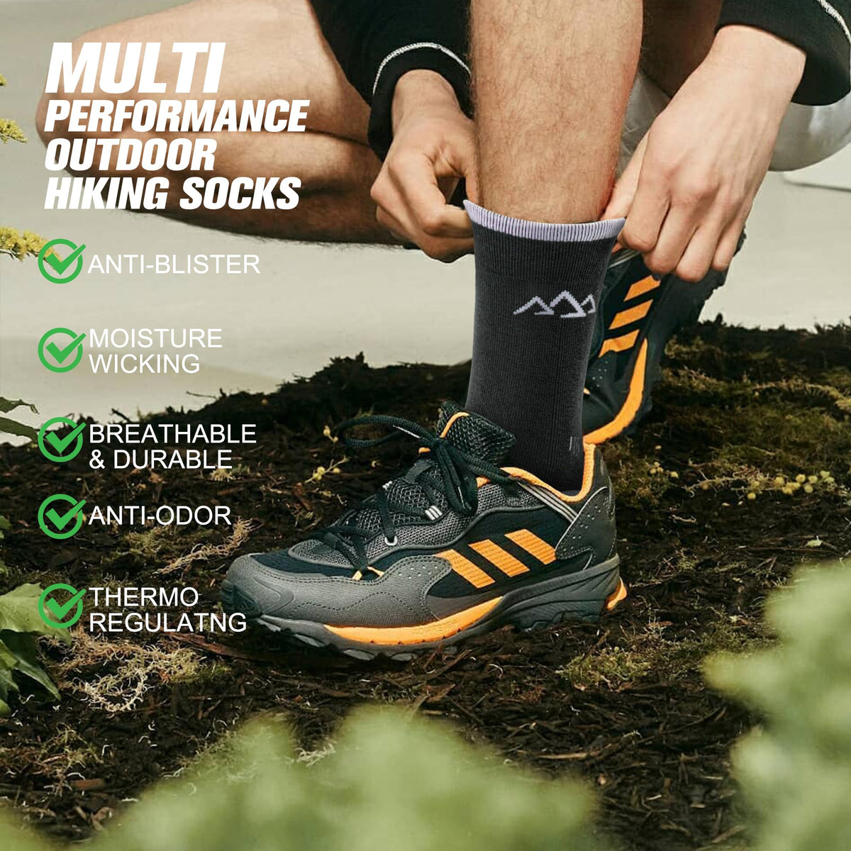 innotree 3 Pack Men's Merino Wool Hiking Socks, Micro Crew Cushioned Hiking Walking Socks Moisture Wicking Trekking Socks