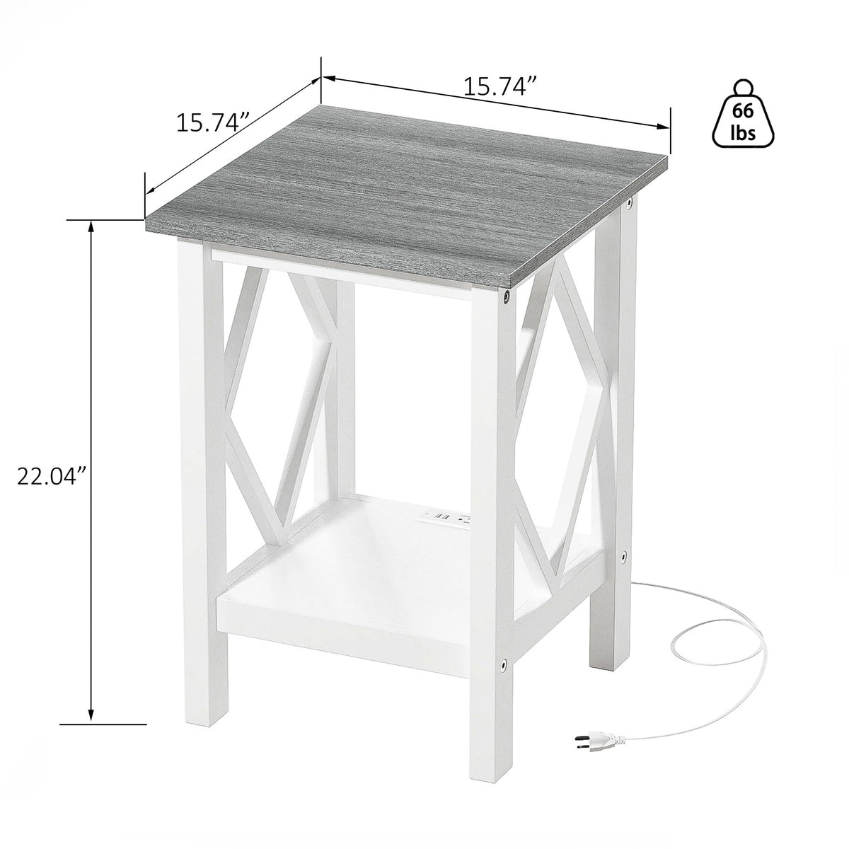3imothrix Farmhouse End Table Set of 2, Small Side Table with Charging Station, Nightstand Bedside Table with Storage Shelf, USB Ports and Outlets for Small Space Living Room Bedroom
