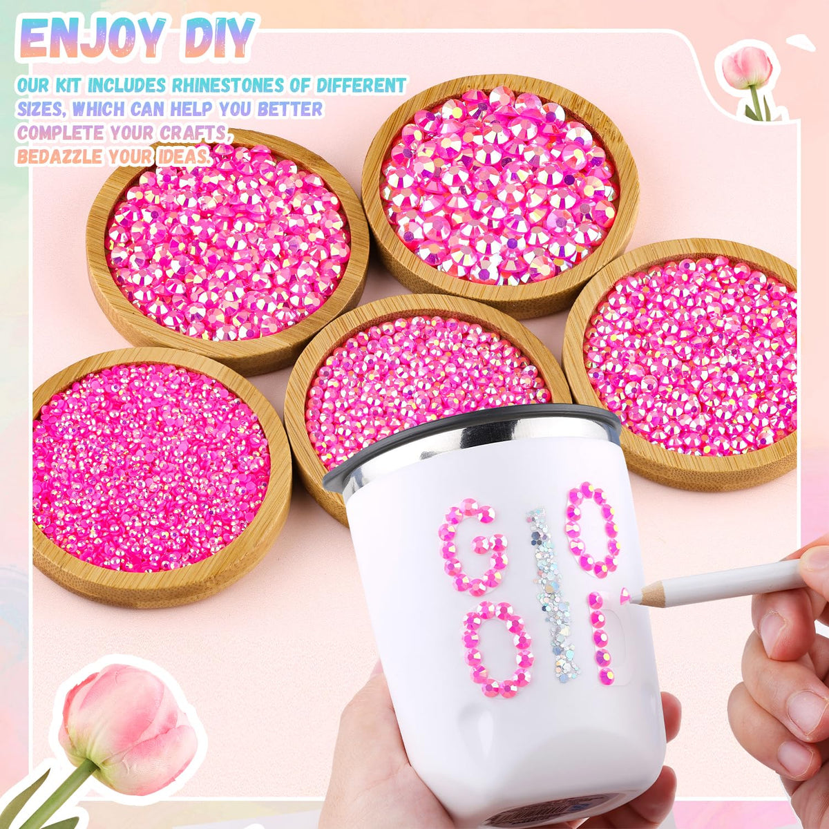 30000Pcs Resin Hot Pink AB Rhinestones for Bedazzling Crafting with b7000 Jewelry Glue, Bulk Flatback Gems Bedazzler Kit for Crafts Clothes Shoes Fabric Nail Diamond Art, Assorted Size 2/3/4/5/6mm