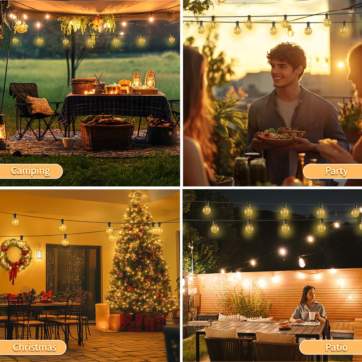 SANBEN 50ft LED String Lights with Remote, 25+1Bulbs Dimmable Patio Lights Outdoor, 24V Waterproof Plug, G40 Hanging Light for Outside Deck Garden Backyard Porch Party Decor