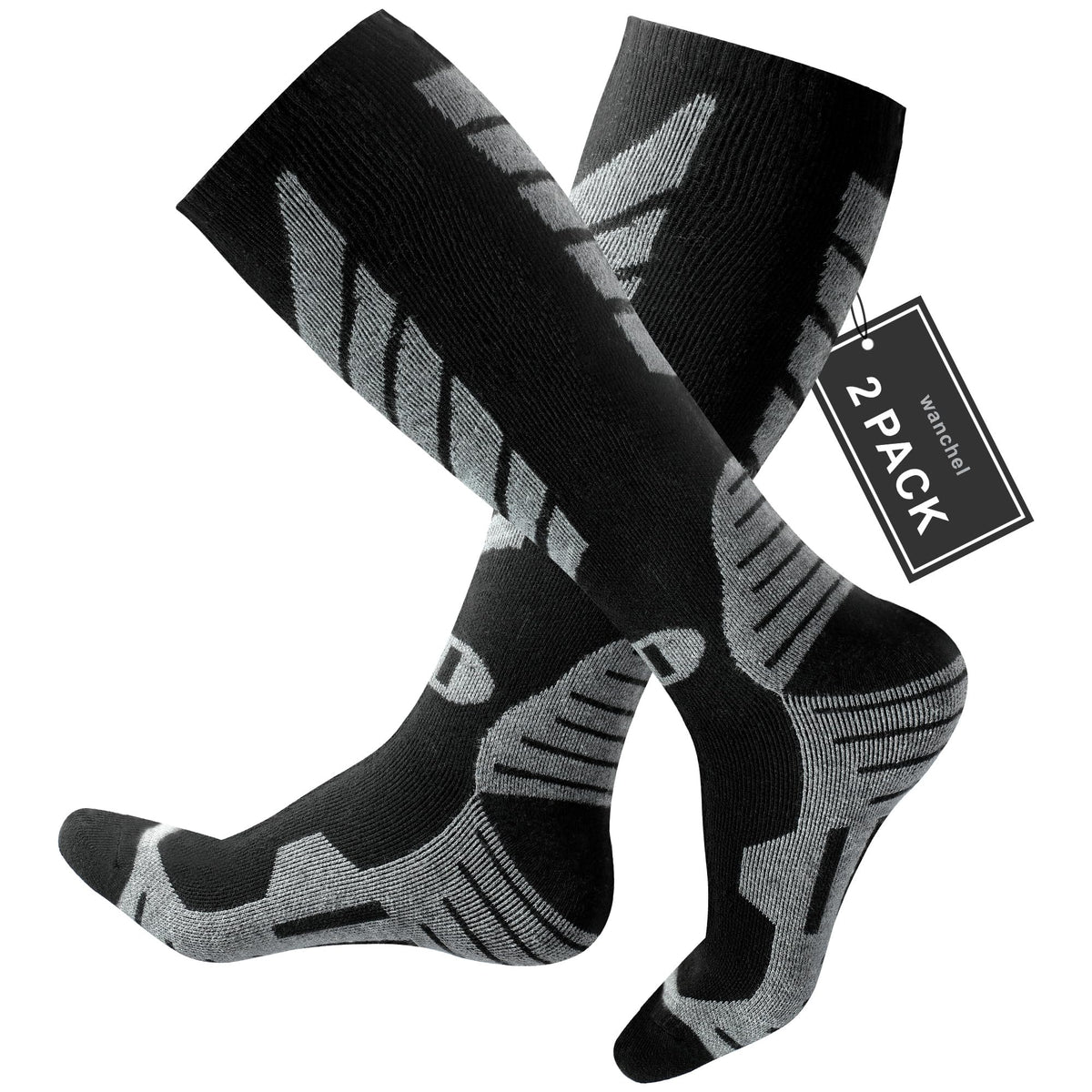 Wanchel Merino Wool Ski Socks - 2 Pairs Knee High for Skiing, Winter Warm Snowboard Thermal, Cold Weather for Men and Women