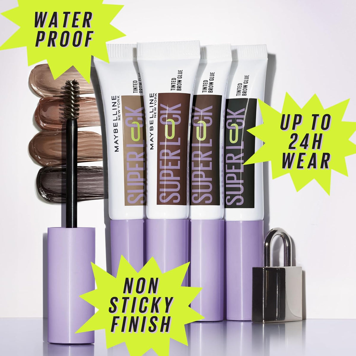 Maybelline Super Lock Brow Glue Eyebrow Gel, Lightweight and Waterproof Tinted Brow Gel For Up To 24HR Hold, Deep Brown, 1 Count