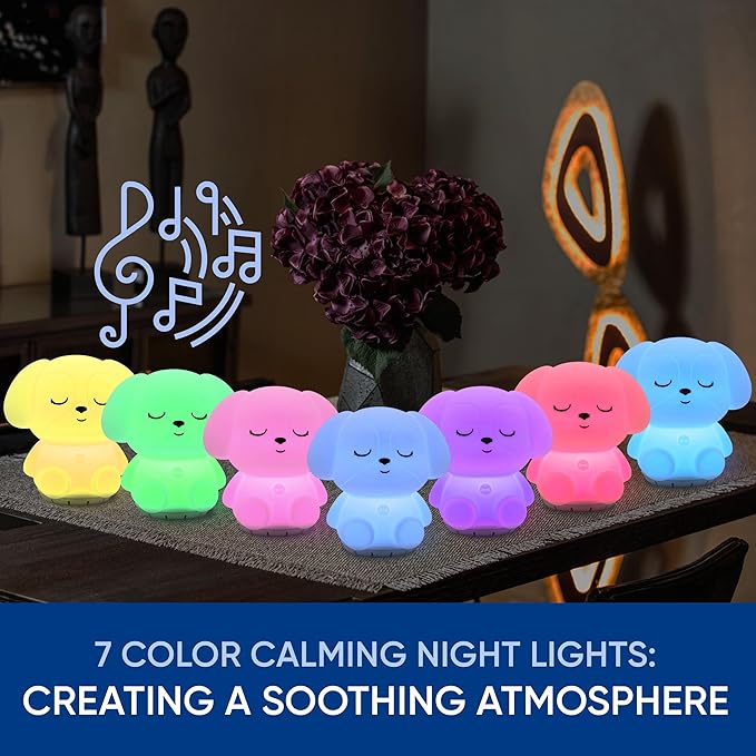 Mindfulness 'Breathing Puppy' | 4-7-8 Guided Visual Meditation Breathing Light | 3 in 1 Device with Night Light & Noise Machine for ADHD Anxiety Stress Relief Sleep - Gift for Kids Adult Women Men