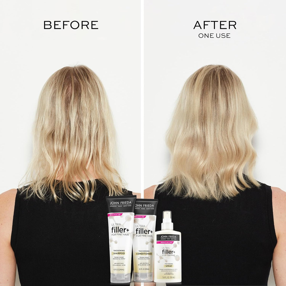 John Frieda ULTRAfiller+ Thickening Shampoo, Strengthening Shampoo for Damaged or Thin Hair, Infused with Biotin and Hyaluronic Acid to Strengthen Hair for Thicker Fuller Results, 8.3 Oz