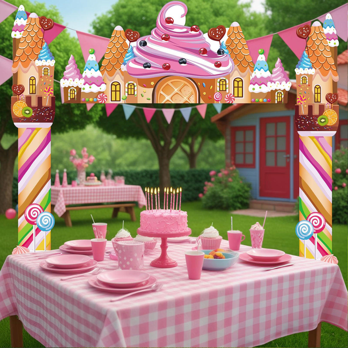 3 Pcs Candyland Party Decorations Door Banner Sweet Candy Porch Hanging Banner Pink Lollipop Signs Awning Backdrop for Christmas Baby Shower Birthday Party Supplies Photo Prop Indoor Outdoor