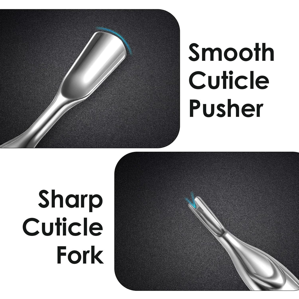 2 Pcs Cuticle Pushers with Fork, 2-in-1 Cuticle Trimmer Professional Nail Scraper Cuticle Remover Stainless Steel Nail Care Tool Dead Skin Cutter for Manicures, Pedicures