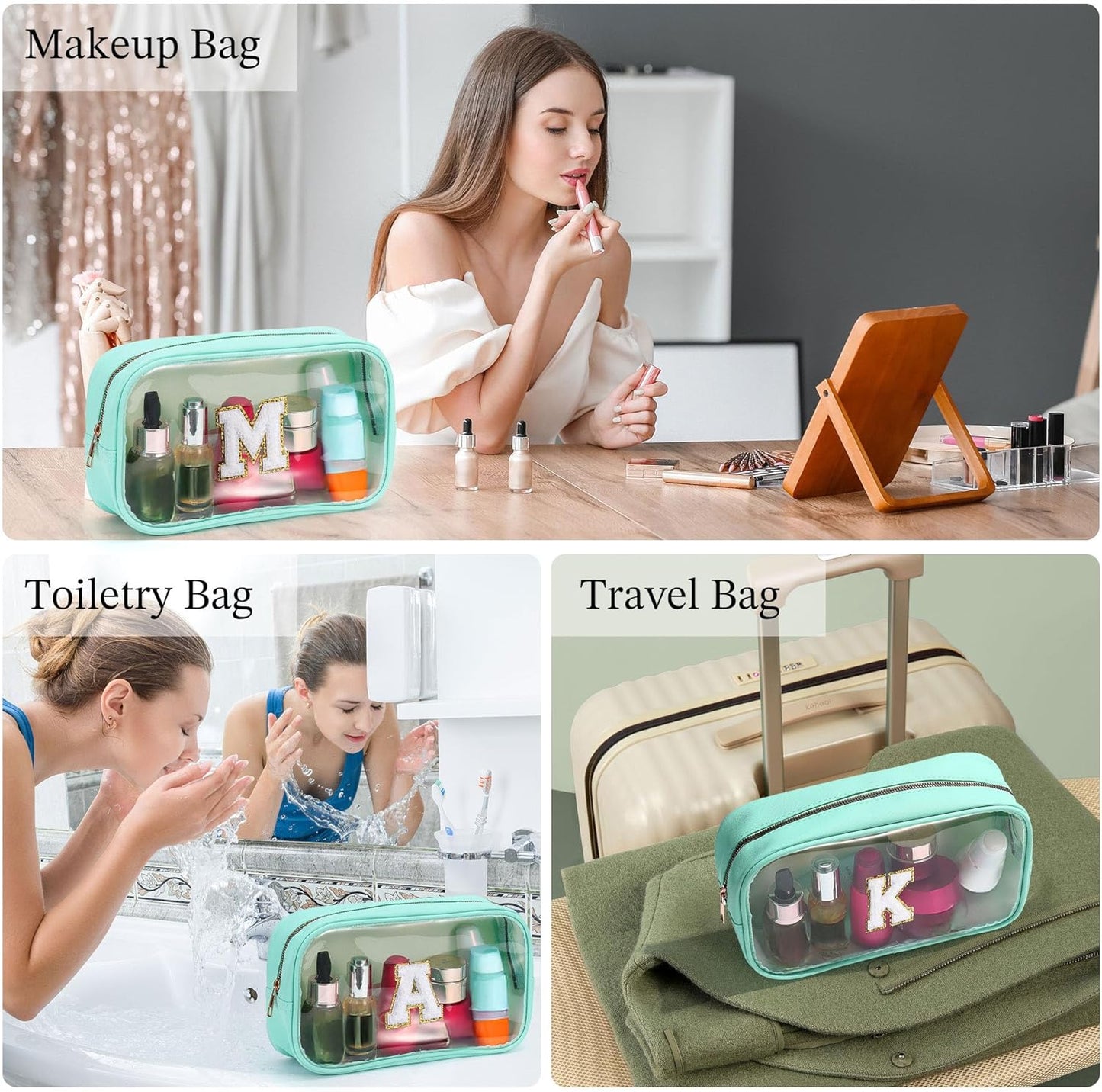 YOOLIFE Initial Clear Makeup Bag | Waterproof Large Makeup Bag | Personalized Travel Beach Toiletry Bag | Car Organizer Essentials for Women Men | Teacher Teen Girls Women Birthday Gifts Blue D
