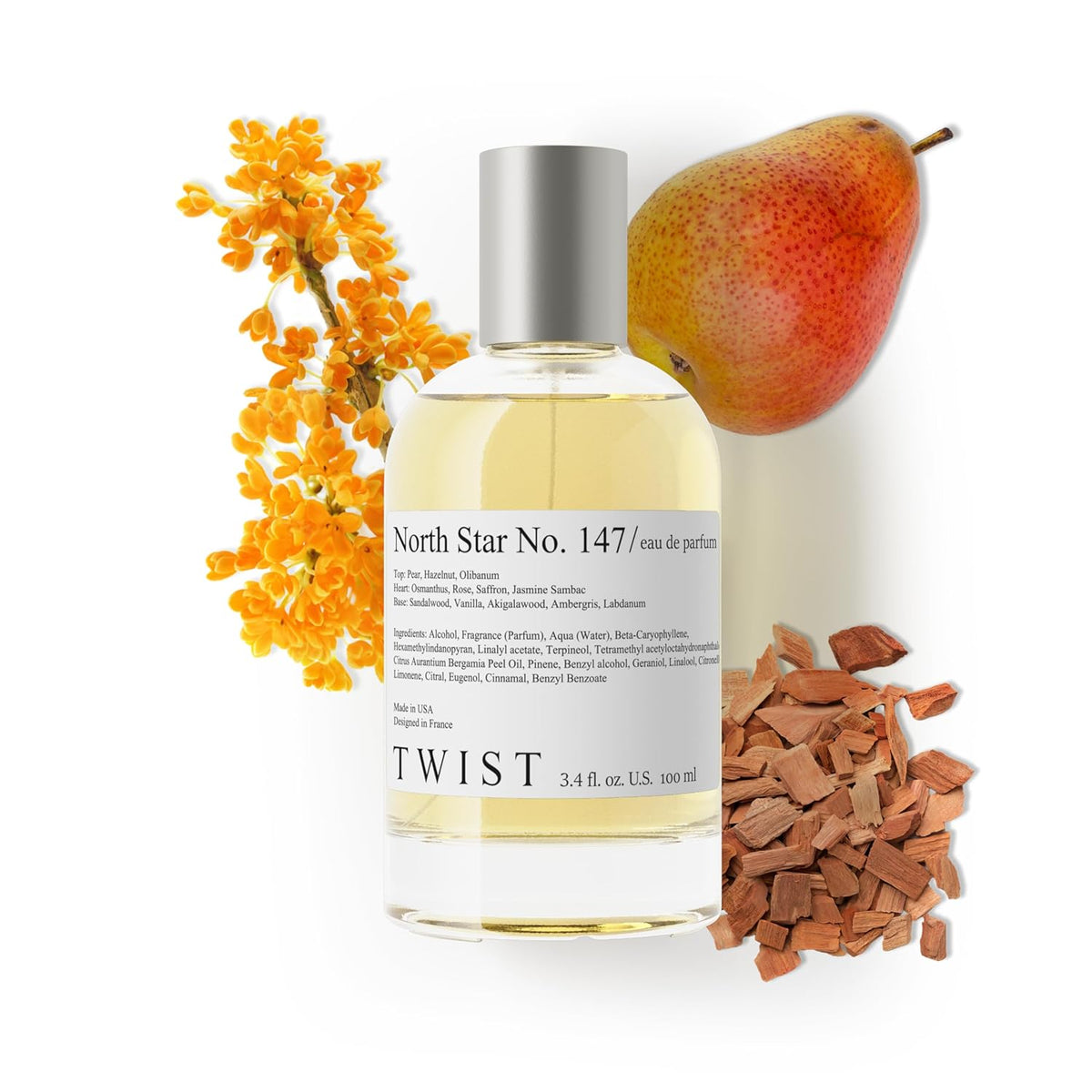 Twist North Star No. 147 - Eau De Parfum Inspired by Amoua. Guidance, Long-Lasting Perfume For Women & Men, Pear & Hazelnut, Vegan, Clean Ingredients, Unisex, Fragrance - Spray 100 ml | 3.4 fl. oz.