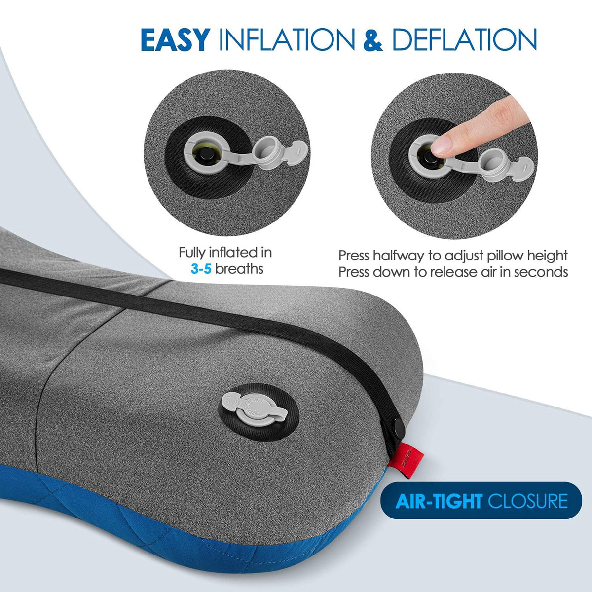 Hikenture Ultralight Inflatable Washable Pillow with Removable Cover for Neck Lumber Support - Upgrade Backpacking Pillow for Camping, Travel, Hiking, Backpacking (Blue)
