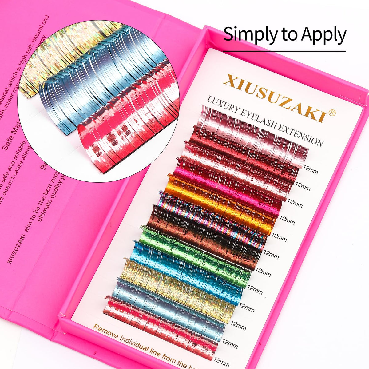 Glitter Spike Tinsel Eyelash Extensions 0.07 Colored Lashes Extension C Curl Lashes 14mm Lash Extensions Soft False Eyelashes Volume Lashes 12 Rows Professional Use(Glitter,0.07-C,14mm)