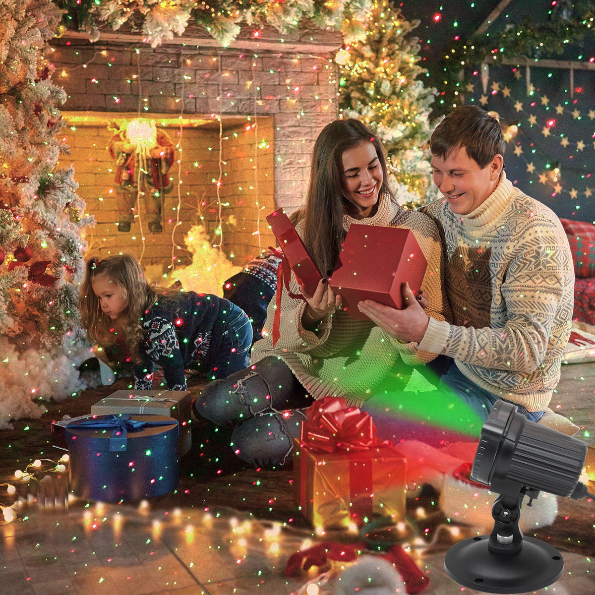 SUNFUCAN Laser Christmas Projector Lights Outdoor, Outdoor Garden Laser Light, Landscape Lights with Red and Green Stars, IP65 Waterproof,Cold Resistant. Suitable for Holiday, Party, Garden Decorati