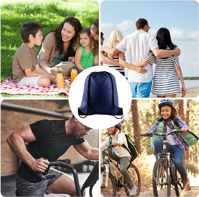 KUUQA 60Pcs Drawstring Backpack Bag Bulk Navy Blue Drawstring Bags String Bags Storage Bags Gym Backpack for Sport Gym Traveling