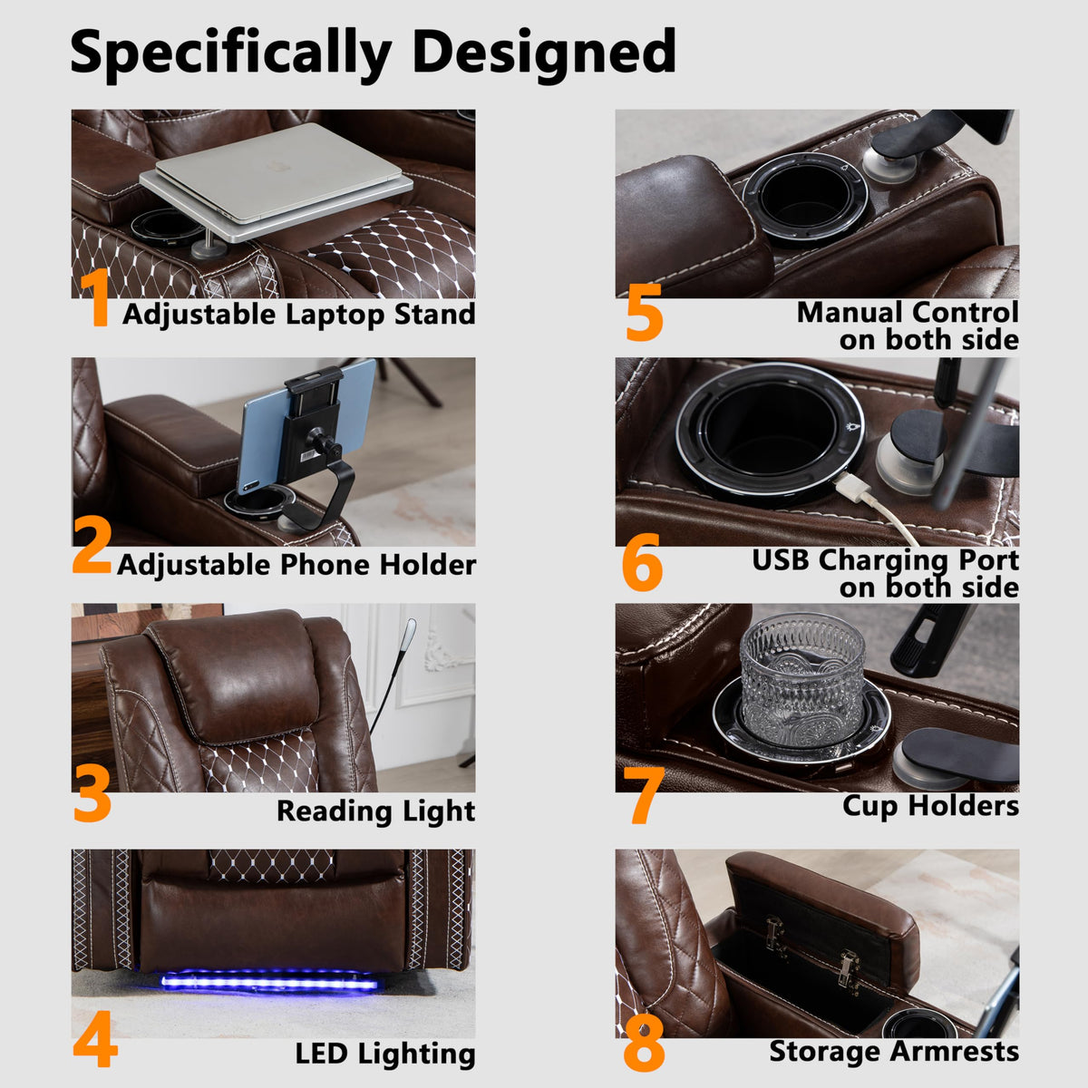 JIKFRIMA Power Zero Gravity Recliner Chair for Adults Breathable Leather Electric Recliners Adjustable Home Theater Seating with Smart Cup Holders, USB Ports, Hidden Arm Storage, Tray Table