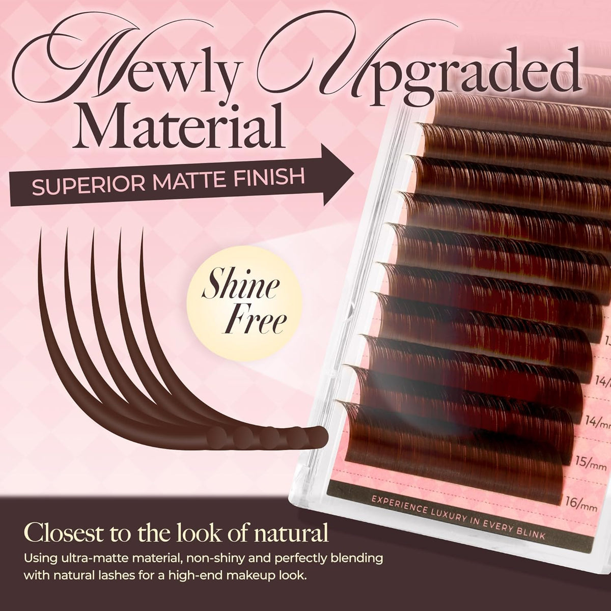 LASHVIEW Coffee Brown Volume Lash Extensions 0.03-0.20 J/B/L/C/CC/D Curl 8-16mm Mixed & Single Length Tray, Soft Matte Dark Professional Eyelashes Extension(0.07 D 8-16mm)