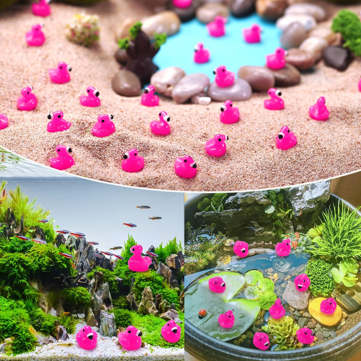 Mini Resin Ducks, 100 Pcs Tiny Ducks, Pink Flamingo Figurine, Resin Animals Toy for Cake Topper, Garden, Dollhouse, DIY Crafts, Party, Aquarium Decor
