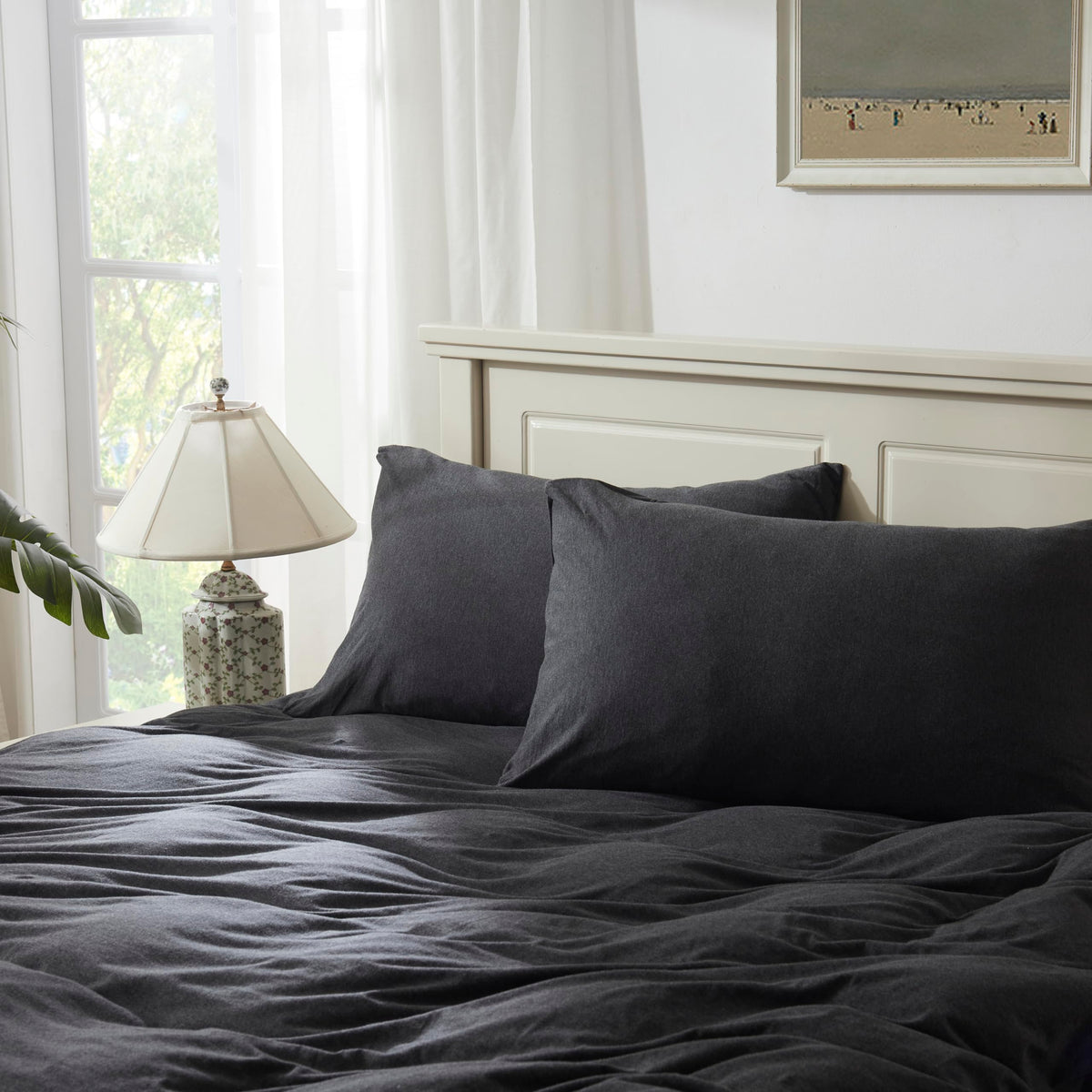 Household 100% Jersey Cotton Pillowcase 20”x30”-Light Weight, Comfortable, Super Soft Pillow Case with Envelope Closure Set of 2 (Dark Gray, Queen Size Pillowcase (20" x 30"))