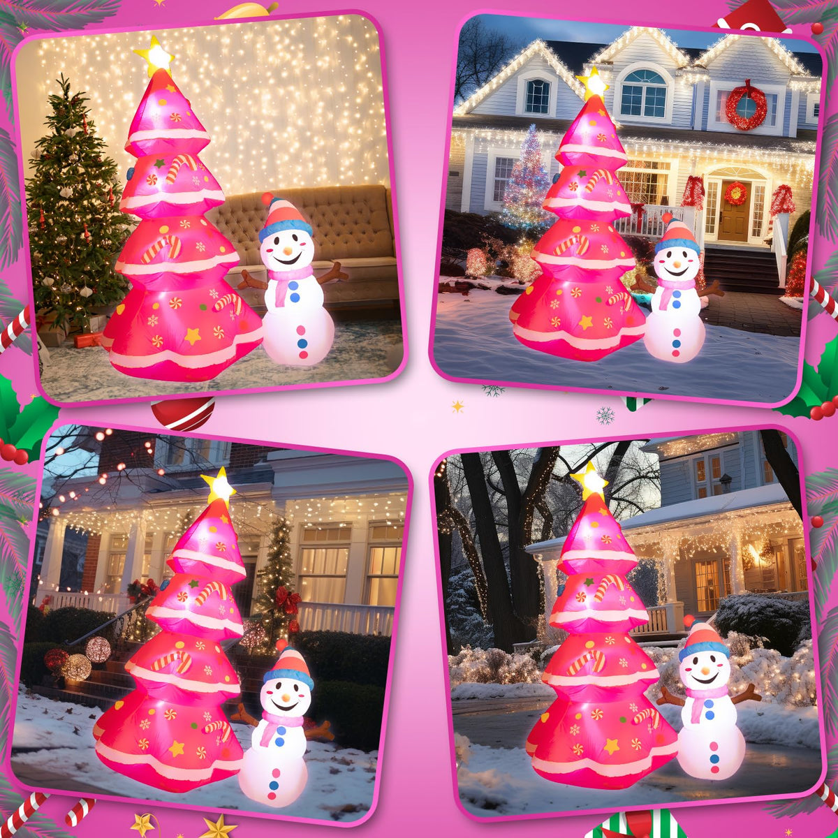 7FT Christmas Inflatables Cute Inflatable Christmas Tree with Snowman Christmas Decorations Outdoor Christmas Blow Up for Yard, Outside, Built-in LED Lights with Tether