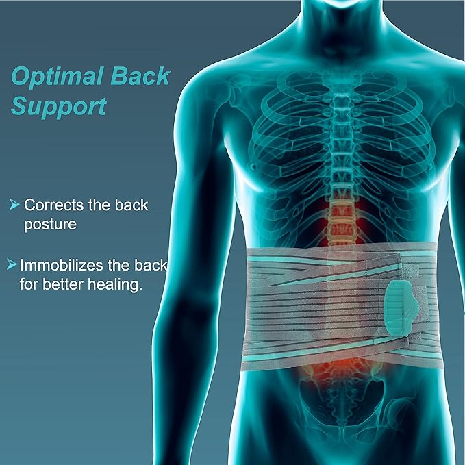 TYNOR Back Brace Lumbo Sacral Belt for Men & Women, Herniated Disc, Sciatica, Scoliosis & Lower Back Pain Breathable Back Support Belt, Adjustable Straps with Removable Pad (Small, Grey)