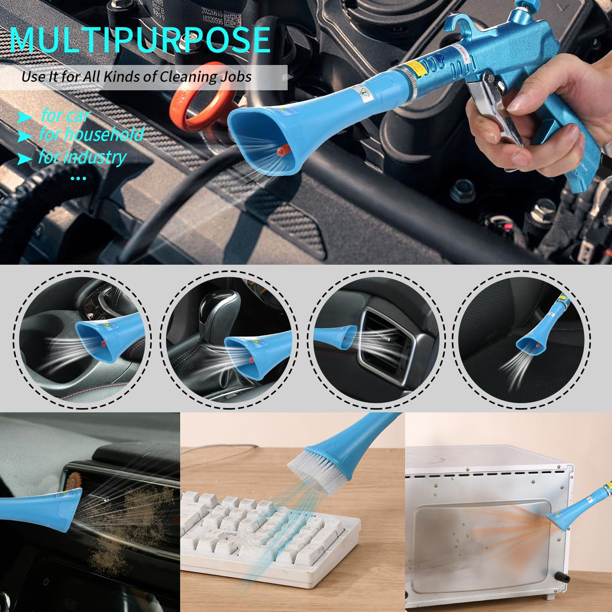 GOCCIDA Tornado Dry Car Cleaning Gun Detailing Interior Dryer Air Blow Gun for Car Detailing Air Gun Car Dust Cleaner Air Compressor Blower Gun with Nozzle and Auto Detailing Dusting Brush