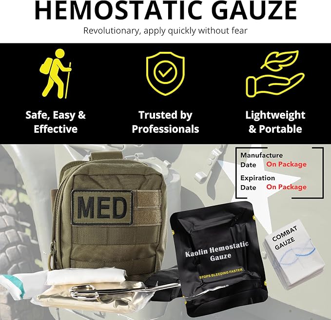 First Aid Advanced Quick Clotting Combat Gauze - Flexible Hemostatic Gauze - to Stop The Bleed kit Faster with Quick Clotting - Survival Kit Supplies - 3" x 12.5' - Pack of 10