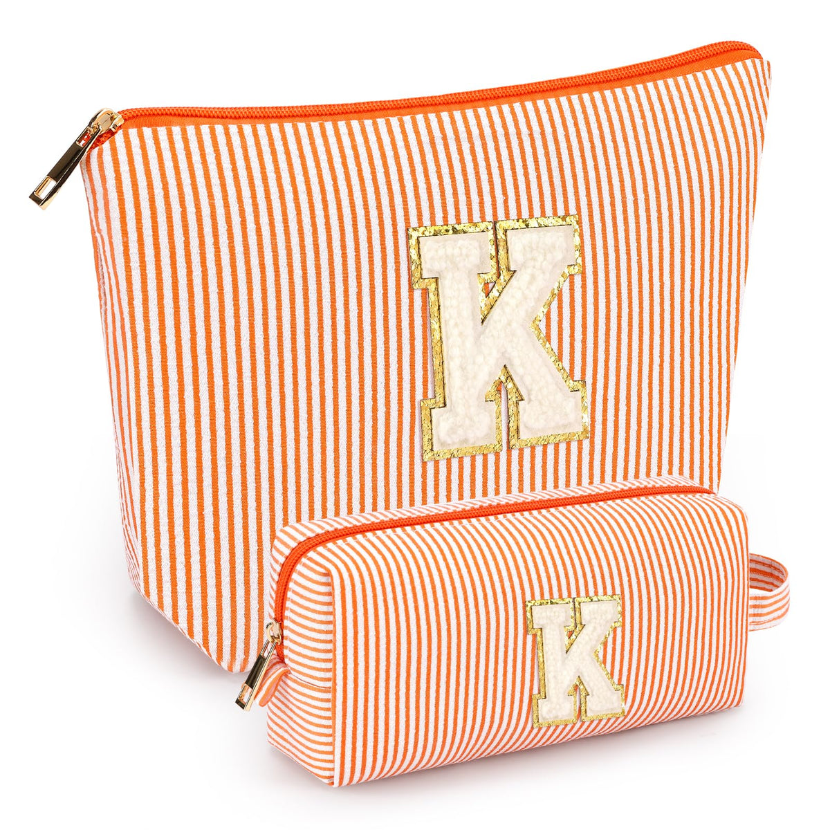 2 PCS Initial Makeup Bags for Women: Cosmetic Bag for Travel Toiletry - Birthday Gifts for 11 12 13 14 15 16 17 18 Years Old Girl Graduation Teacher Gift- Teen Girl Gifts Trendy Stuff - Pink A