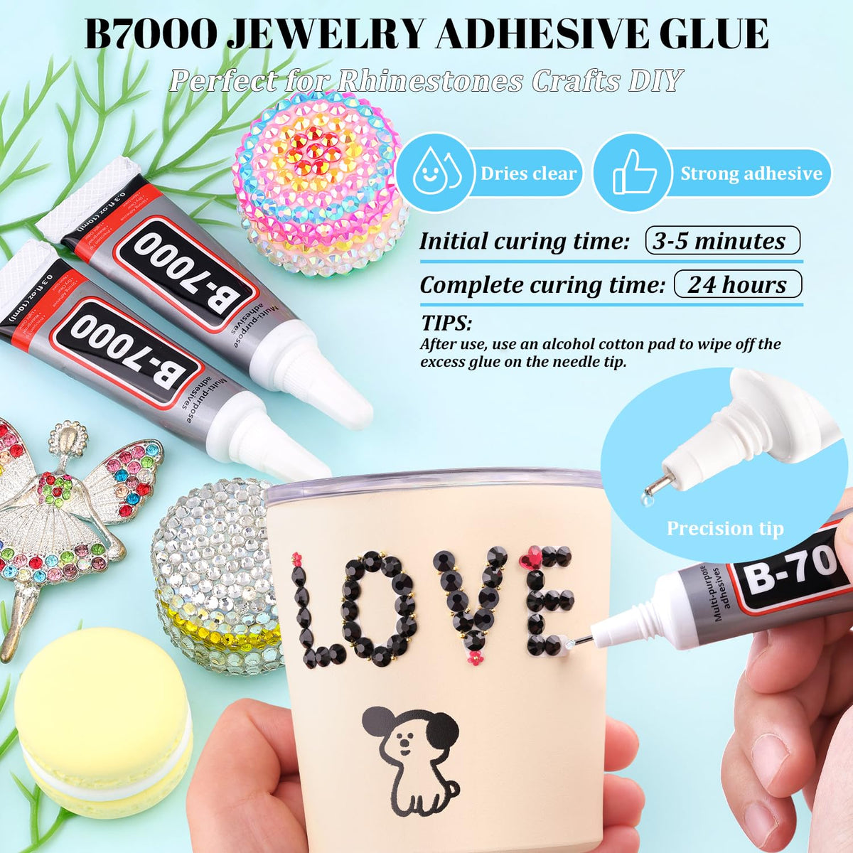 6000Pcs Resin Rhinestones for Bedazzling with 3Pcs B7000 Jewelry Glue, 1 Box Black Flatback Rhinestones for Crafting Crafts DIY, Crystals Gems for Clothing Shoes Tumblers Nail Art Makeup