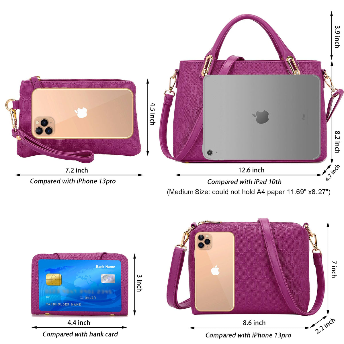 Purse for Women Fashion Medium Shoulder Bag Crossbody Bag Top Handle Tote Handbag Set 4PCS