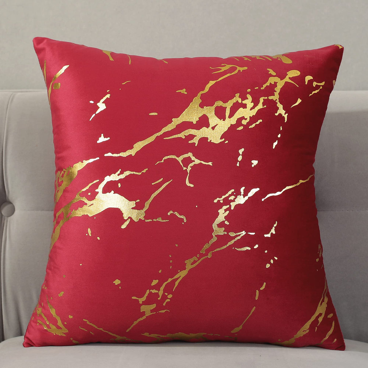 TAOSON Pack of 2,Velvet Marble Pattern Lines Geometric Bronzing Printed Cozy Soft Throw Pillow Cases Cushion Covers Shells for Sofa Couch Bed Home Decoration 20 x 20 Inches, Red and Gold